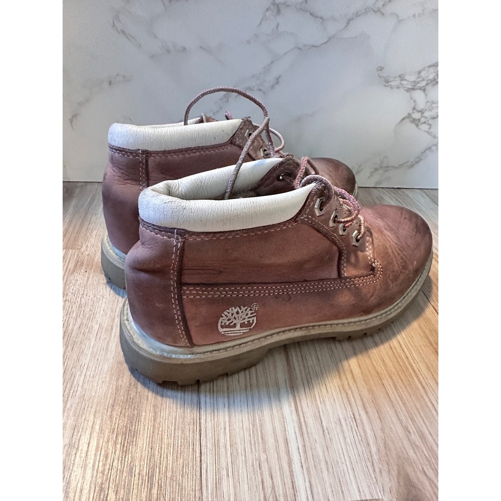 Timberland Ankle Boots Pink Leather Lace Up Womens US 7 Youth Size 5 Work - Picture 7 of 7
